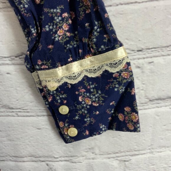 Gunne Sax Dress Vintage 70’s Prairie Girl Floral Print Lace High Collar XS Jr 5 - Picture 8 of 12